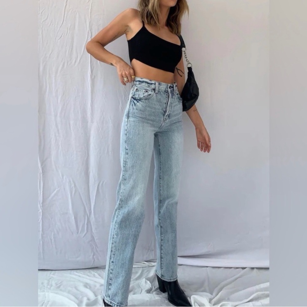 Pistola Denim Charlie High Rise Straight Ankle Jean Size 30 Light Wash Buttonfly